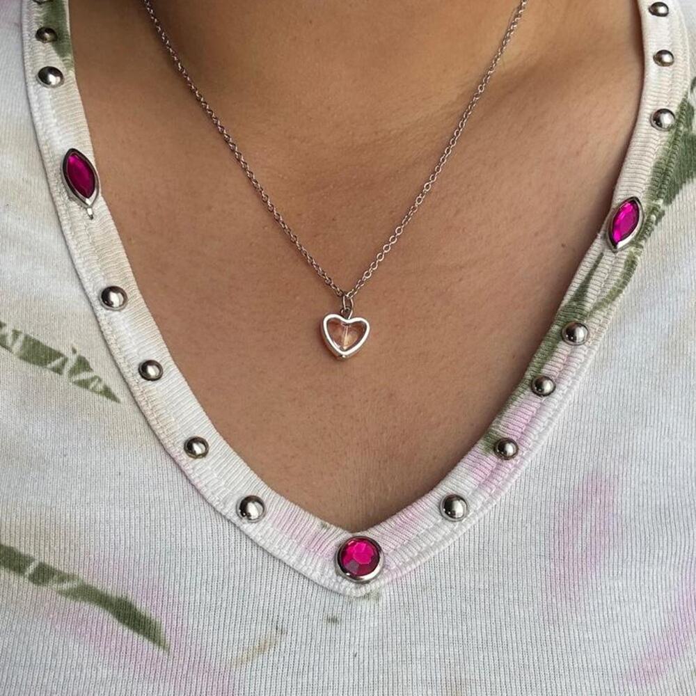Silver heart locket necklace with